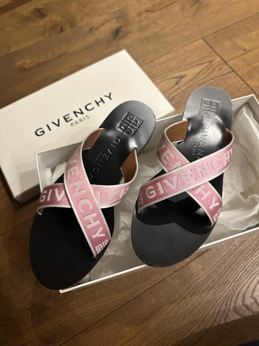 GIVENCHY Pink Logo Cross-Strap Slide Sandals